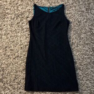 Tahiti Elegant Navy Lace Shift Dress with Aqua Lining